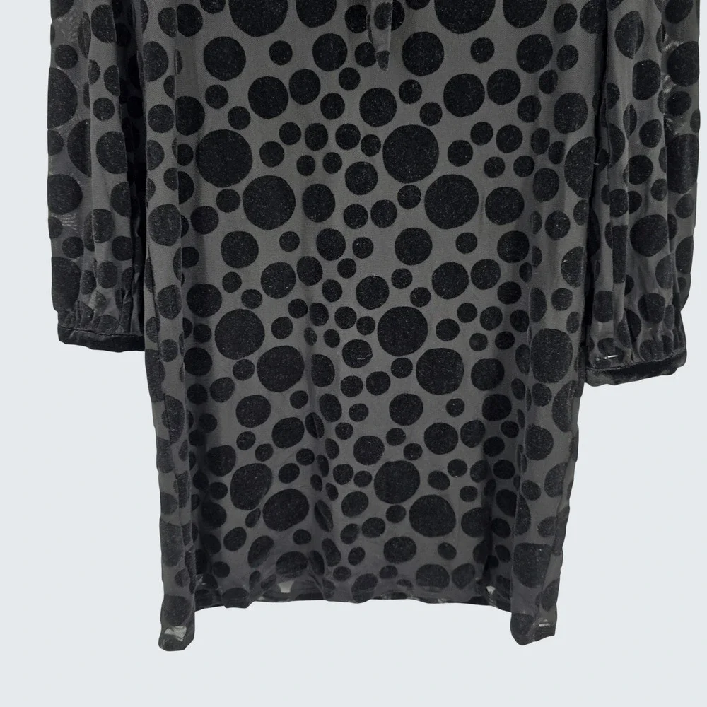 Sail to Sable STS Womens Black Polka Dot Burnout Velvet Tie Neck Shift Dress‎ 8